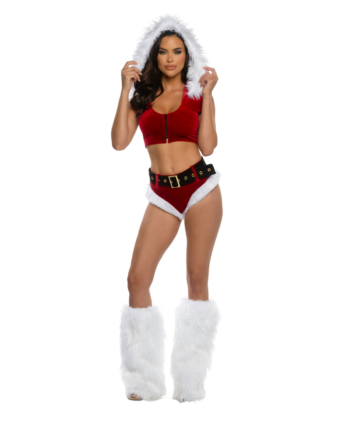 Women's hooded velvet Christmas costume, view 5